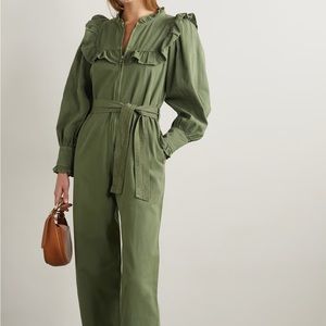 SEA NEW YORK STAN RUFFLE JUMPSUIT || TIE WAIST || OLIVE GREEN || SIZE US 6